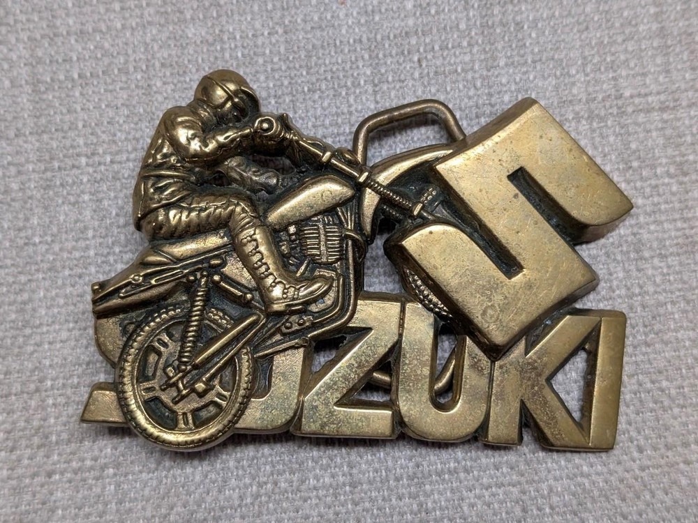 vintage SUZUKI belt buckle MOTOCROSS motorcycle DIRT BIKE western SOLID BRASS