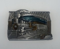 Bergamot Brass Works 1983 Locomotive 33 Belt Buckle Enameled Belt Train Railroad