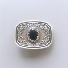 Vintage Silver Plated Nature Black Obsidian Stone Belt Buckle Boucle de Ceinture