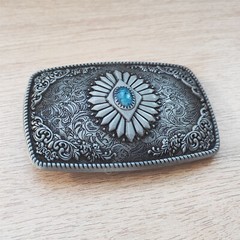 Boho Western Cowboys Buckle – Flower Blue Turquoise Stone Mens Belt Buckle
