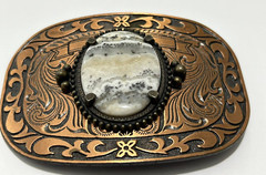 Agate Gemstone Bronze Western Style Belt Buckle, Pre-Owned