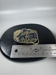 Vintage 1985 I’d Rather Be Fishing Belt Buckle USA Brass Enamel 3”