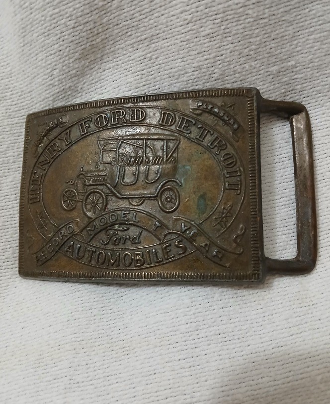 Vintage Brass Belt Buckle Henry Ford Detroit Automobiles Record Model T Year Car