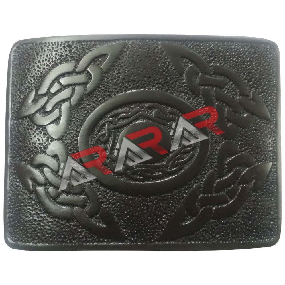 Men&rsquo;s Scottish Kilt Buckle Belt Highland Celtic Oval Color Jet Black Finish AAR