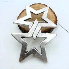 Double Star Belt Buckle Antique Silver Western Rock Style Metal Buckle