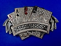 Four Aces Playing Card Game ALL SSSSSSSSSS! Casino Gambling Jeweled Belt Buckle