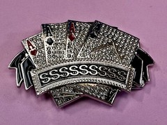 Four Aces Playing Card Game ALL SSSSSSSSSS! Casino Gambling Jeweled Belt Buckle