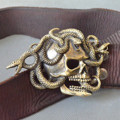 Casting Solid Brass Skull Snake Belt Buckle,Punk Skull Unique Men&rsquo;s Buckle, gift