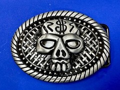 Skull With $ Dollar Sign Halloween Black & Silver Color Gothic Vibe Belt Buckle
