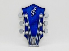 METAL GUITAR HEADSTOCK ENAMELED BLUE BELT BUCKLE – 4&Prime; T X 2.75&Prime; W MUSIC 