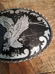 Vintage Eagle Belt Buckle Black Silver Tone Oval Rockmount