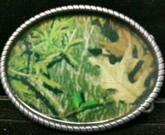 Great/Fun/Fashionable Pewter Tone Belt Buckle Enamel Leaves Camouflage Outdoors