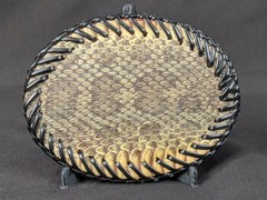 Vintage M.G.S. Oval Belt Buckle Snakeskin Inlay Black Leather Whipstitch Detail