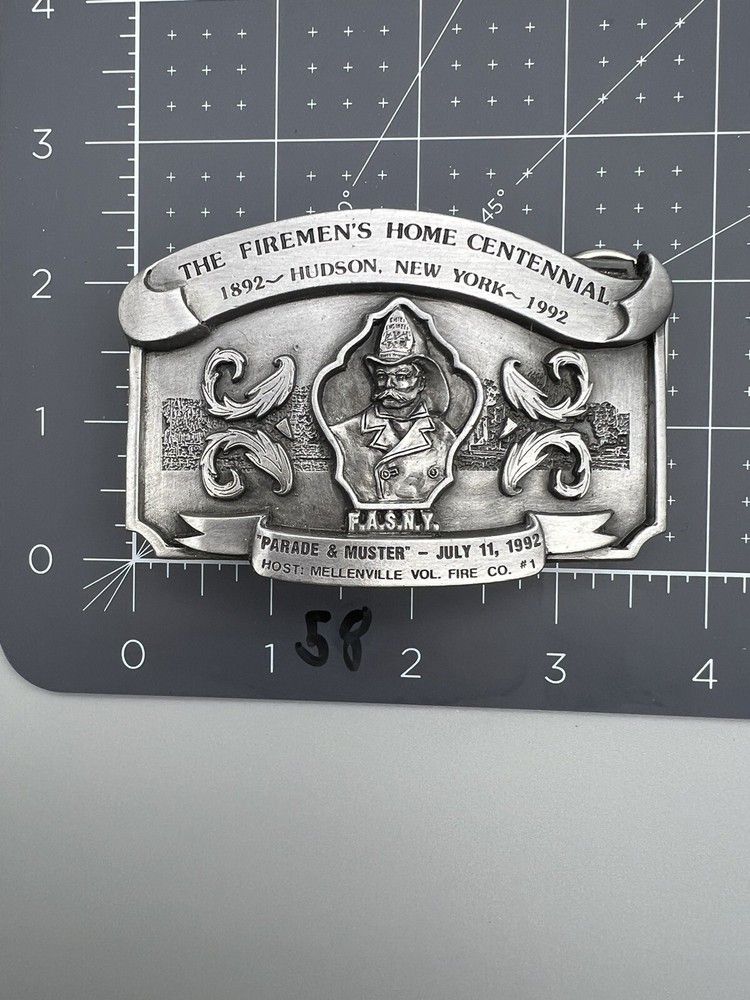 The Fireman&rsquo;s Home Centennial FASNY Hudson NY Belt Buckle Fire Department (58)