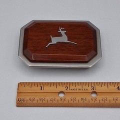 Vintage 3D Leaping Deer Belt Buckle Metal Wood Grain Heavy Duty Rare Collectible