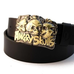 Belt buckle Angry Skulls, Solid brass handmade belt buckle with birds skulls