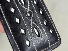 vintage WESTERN belt buckle CUT-OUT stitched leather COWBOY black handcrafted