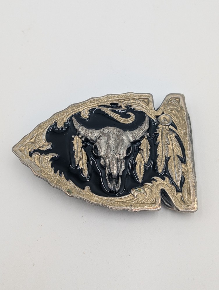 Siskiyou 1992 Enamel Buffalo Skull Belt Buckle Pewter black Color USA Made