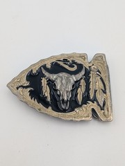Siskiyou 1992 Enamel Buffalo Skull Belt Buckle Pewter black Color USA Made