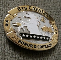 8th Cavalry Honor and Courage Army Solid Brass Belt Buckle (Oval)