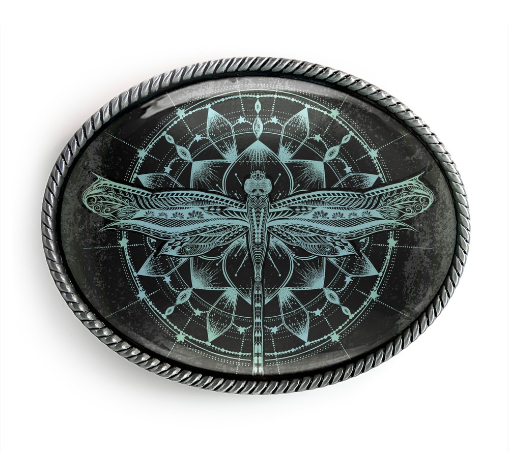 Dragonfly Belt Buckle – Esoteric Floral Mandala Ornate Art Belt Buckle – 125