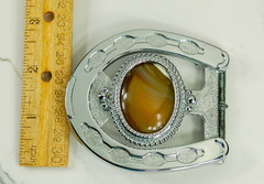 Horseshoe western belt buckles for men brown oval agate stone