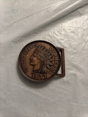 Vintage 1877 Indian Head Penny Belt Buckle Bronze Tone Round Coin Americana 3”