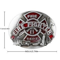 Fire Fighter • Fireman • Fire Department Men&rsquo;s Western Belt Buckle • Red Enamel
