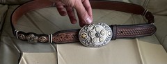 Silver Creek Belt Buckle Bullets Western Two Tone Revolving Center Cylinder Belt