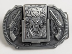 Zorro Brass Tiger Lighter Belt Buckle Western Revolvers Handcuffs New