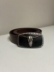 Longhorn Bull Skull Belt Buckle – Antique Brass & Gunmetal Finish