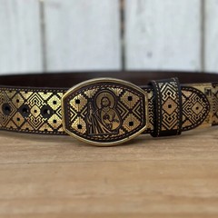 Genuine Laser Cut Leather San Judas Western Belt with Removable Buckle – Gold