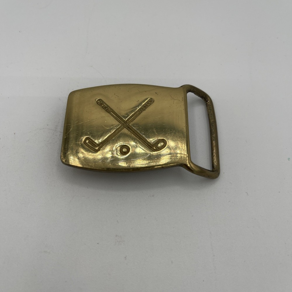 Vintage Golf Clubs Ball Belt Buckle Rectangle Brass 2.25in x 1.75in