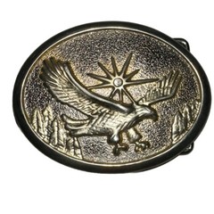 VINTAGE BELT BUCKLE Majestic Eagle Sun Trees Star Jewel Flying Oval Metal USA