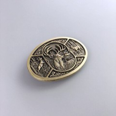 Vintage Bronze Western Wildlife Hunter Hunting Deer Belt Buckle
