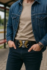 Silver Metal Men Belt Buckle Western Fashion Brown Boot Cowboy Hat Weekend Look