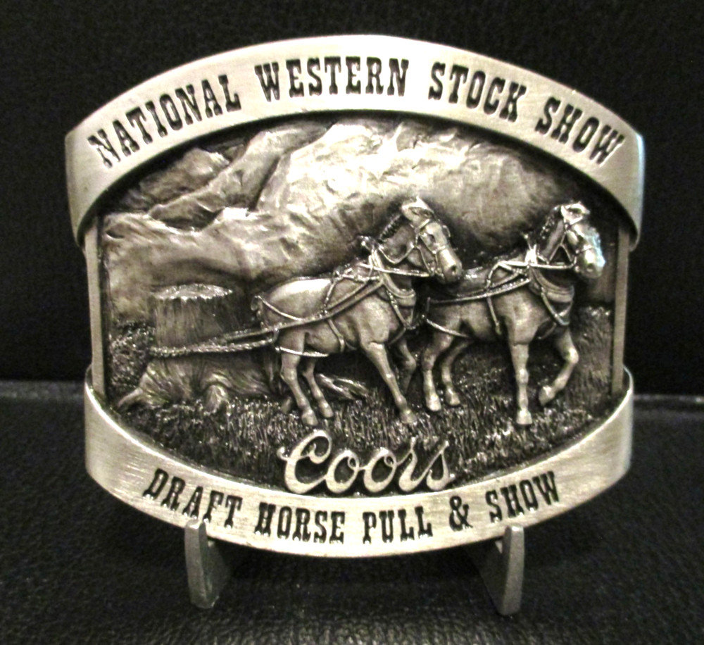 Adolph Coors Beer National Western Stock Show Belt Buckle Draft Horse Pull Show