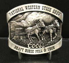 Adolph Coors Beer National Western Stock Show Belt Buckle Draft Horse Pull Show