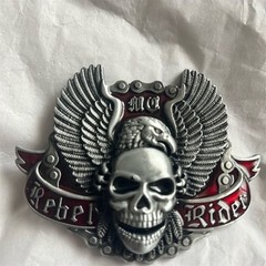 Rebel Rider Skull Wings Clamp Closure Buckle Gray Men&rsquo;s Vintage