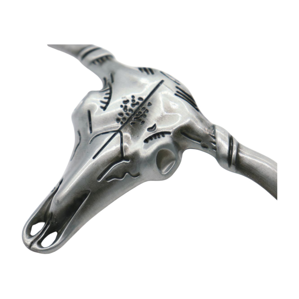 Men Women Western Silver Metal Belt Buckle Long Horn Texas Cow Bull Skull Casual
