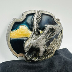 Vtg Eagle Belt Buckle Open Wing Landing Enameled, 1986 Siskiyou, Bergamot Cast