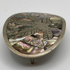 Vintage Mexico Abalone Shell Mosaic Leaf Belt Buckle Iridescent Oval Artisan