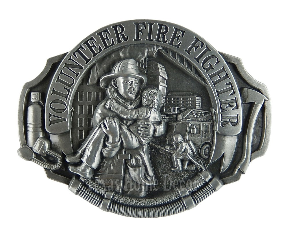 Volunteer Firefighter Men&rsquo;s Belt Buckle Antique Silver Tone Fits 1.5&Prime; Belts