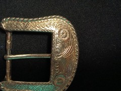 Vintage Western Style Belt Buckle Silver Tone Engraved Scroll Design
