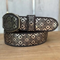 Genuine Laser Cut Leather San Judas Western Belt with Removable Buckle – Silver
