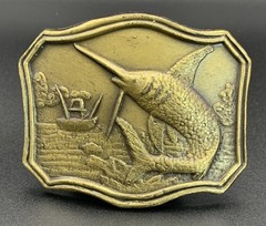 Men&rsquo;s Swordfish Marlin Fish Belt Buckle Gold Metal Western Vintage 1.5in Fit