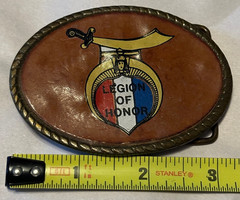 Vintage Legion of Honor Leather on Brass Belt Buckle Spec-Cast Rockford RARE