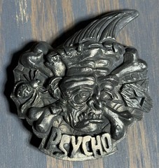 NOS Y2K Lucky 13 Felon Apparel Metal Belt Buckle PSYCHO Psychobilly Skull Tattoo