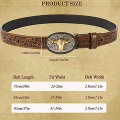 FORTMAC Western Belt–Adjustable Embossed 33.5&Prime; fit waist 27&Prime;-30.5&Prime;, Brown