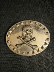 Skull & Cross Bones Studded Border Gothic Biker Belt Buckle 4 1/4&Prime;W x 3 1/4&Prime;H